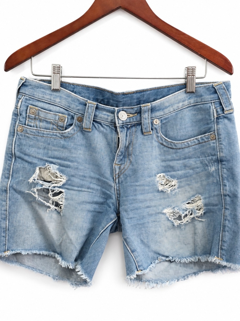 True Religion Jayde Mid Rise Distressed Denim Shorts Women’s Size 29 Light Wash